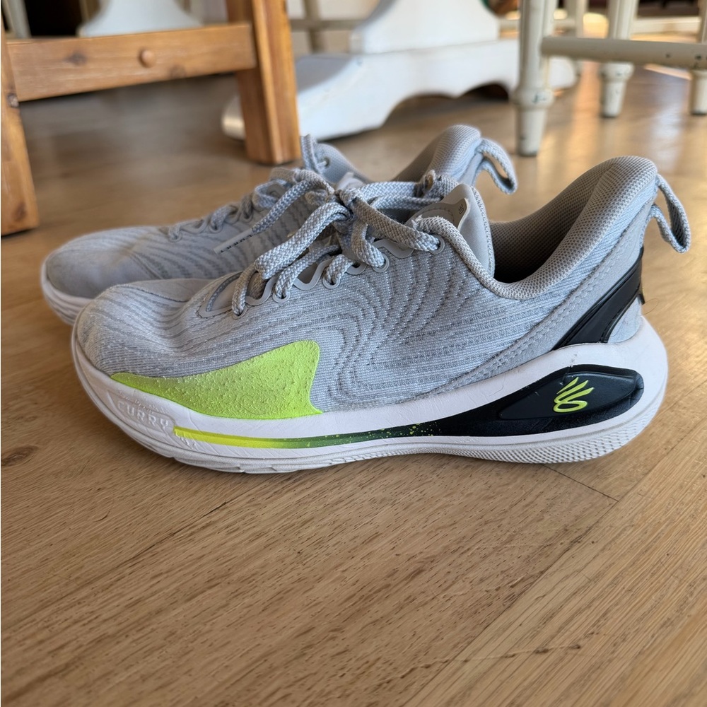 Under Armour Steph Curry Kids Gray and Lime Sneakers